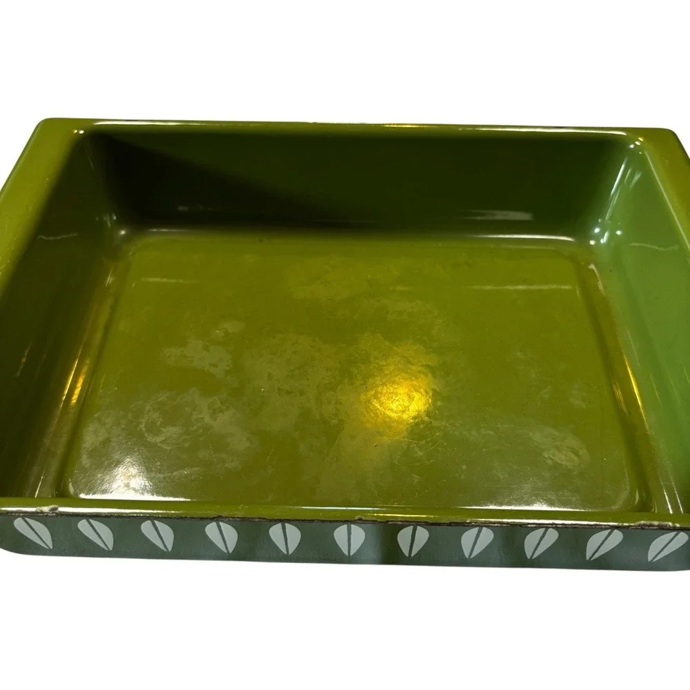 Cathrineholm Avocado Green Lotus Enamel Lasagna Pan Baking Dish MCM 13x9 Vtg